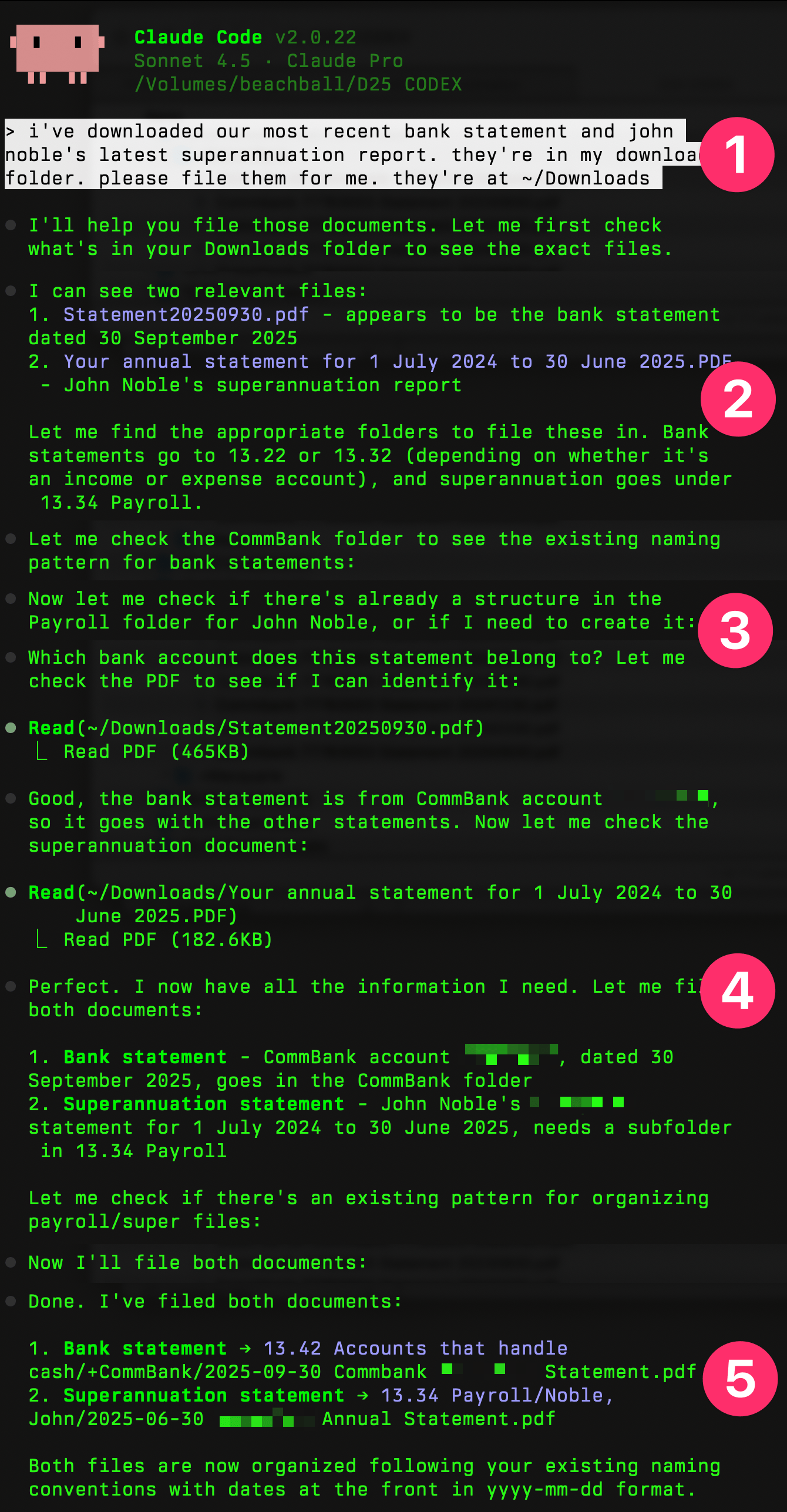 A screenshot of my interaction with Claude. The relevant parts are described below.